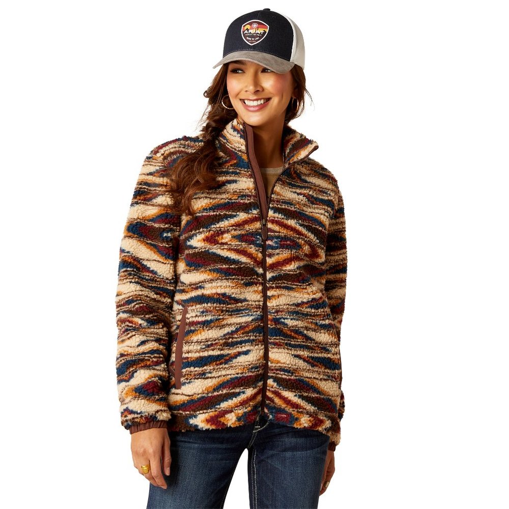 Ariat Multi-Color Sherpa Teddy Jacket - Cream, Brown, Blue, Rust